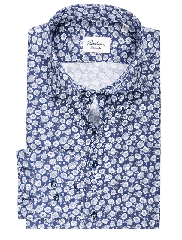Huge Savings Floral Pinpoint Oxford Shirt Navy