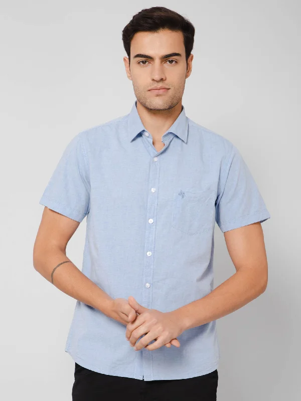 Weekend Offers That Excite Men's Sky Blue Casual Plain Half Sleeve Shirt