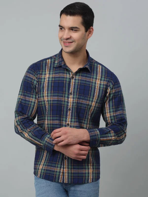 Super Bargain Men's Navy Blue Casual Big Checks Full Sleeve Shirt