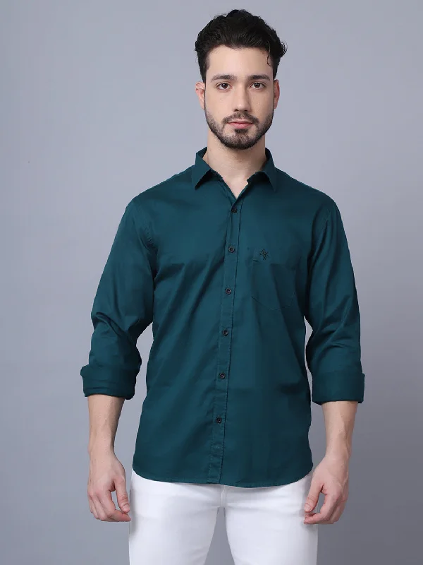 Today's Special Men's Bottle Green Casual Plain Full Sleeve Shirt