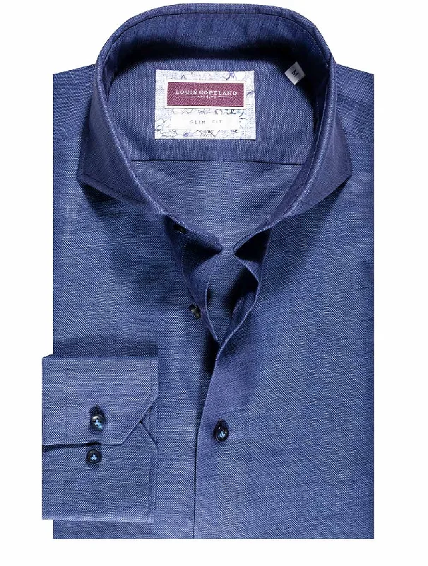 Limited Offer Volga Linen Mix Slim Fit Shirt Navy