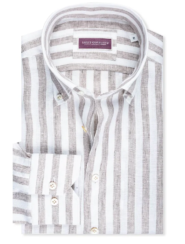 Today Only Linen Stripe Buttondown Shirt Beige