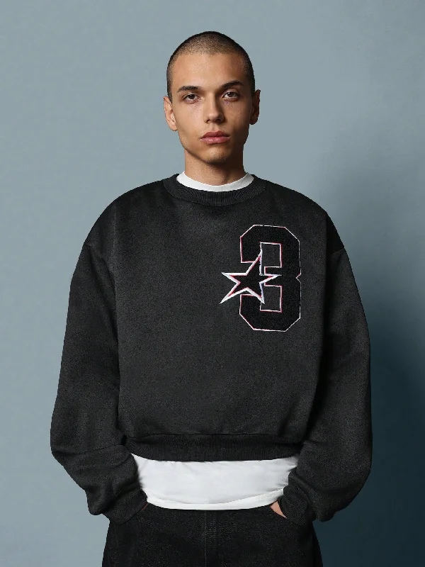 Daily Special Crop Fit Crew Neck Sweatshirts With Embroidered Applique