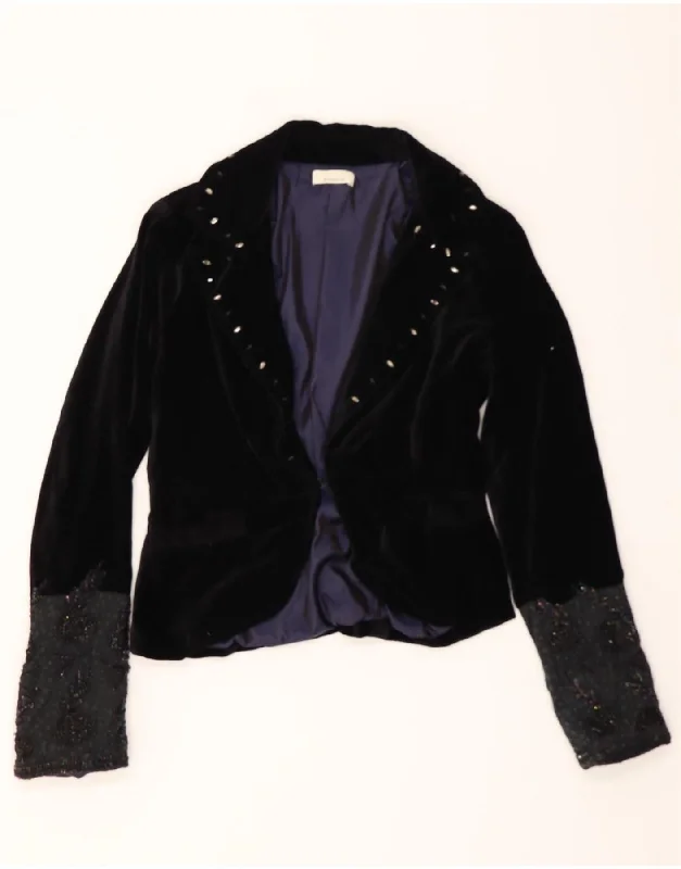 New Deals PINKO Womens Velvet Blazer Jacket IT 44 Medium Black Cotton