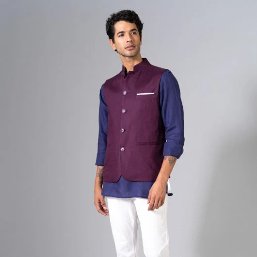 Massive Deals Sunset Escape Purple Linen Nehru Jacket