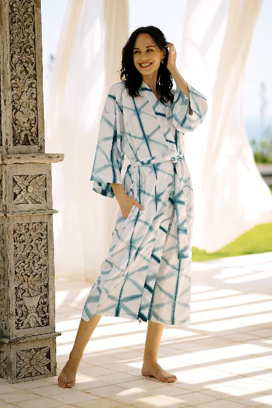 Time-Sensitive Web of Life Natural Indigo and White Print All Cotton Kimono