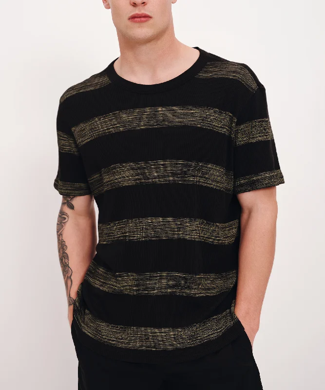 Weekend Specials to Celebrate 2X1 Rib with Sunbleached Stripe Short Sleeve Crew Neck Tee - Black