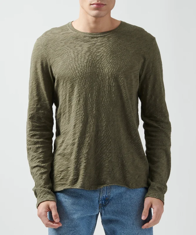 Top Pick Slub Jersey Long Sleeve Destroyed Wash Tee - Army