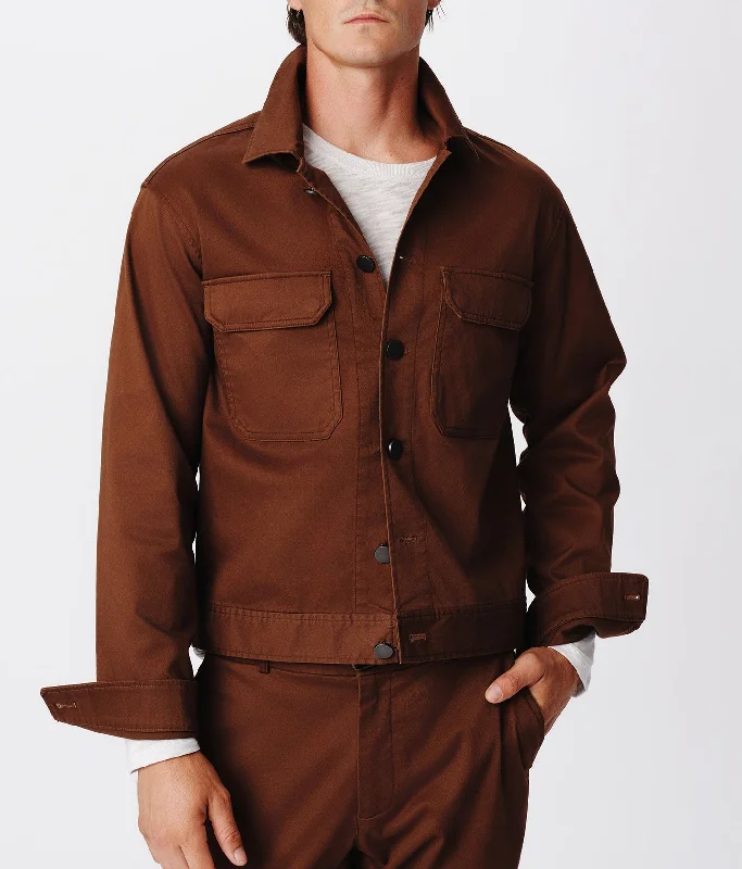 Best Bargains Cotton Twill Cargo Pocket Jacket - Pecan Brown