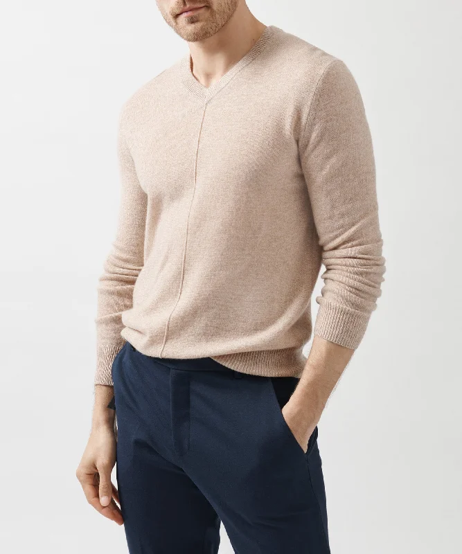 Weekend Savings Extravaganza Recycled Cashmere Exposed Seam V-Neck Sweater - Caramel