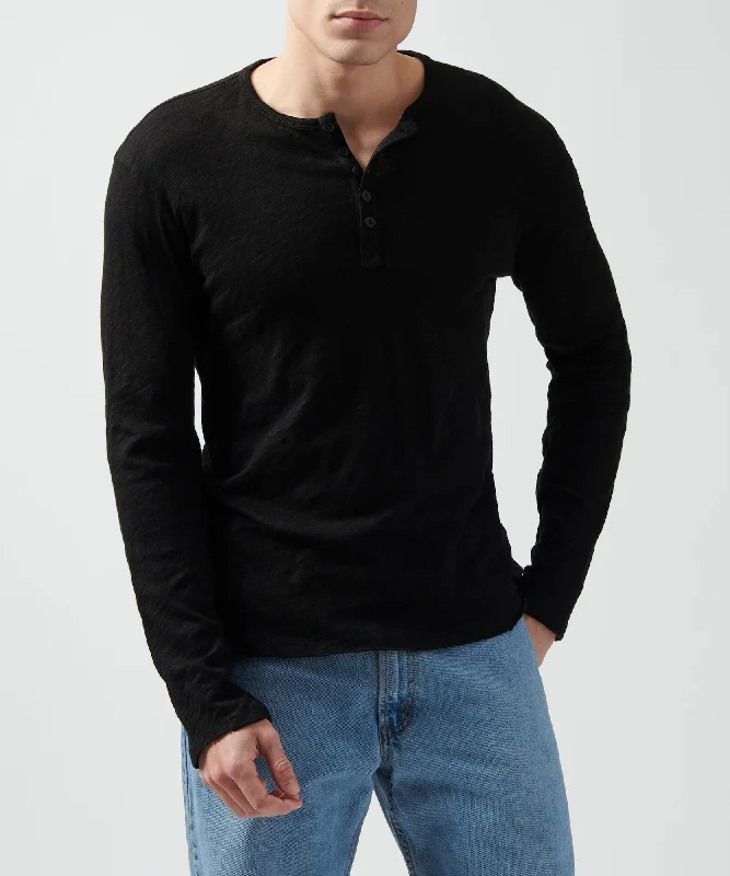 Special Discount Slub Jersey Destroyed Wash Henley - Black