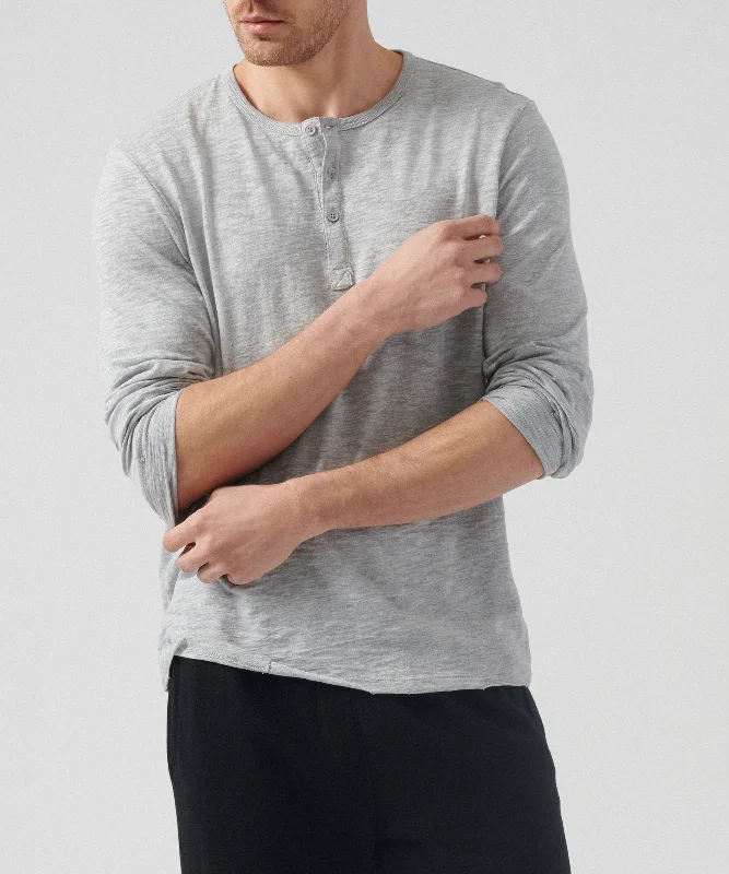 Price Drop Slub Jersey Destroyed Wash Henley - Heather Grey