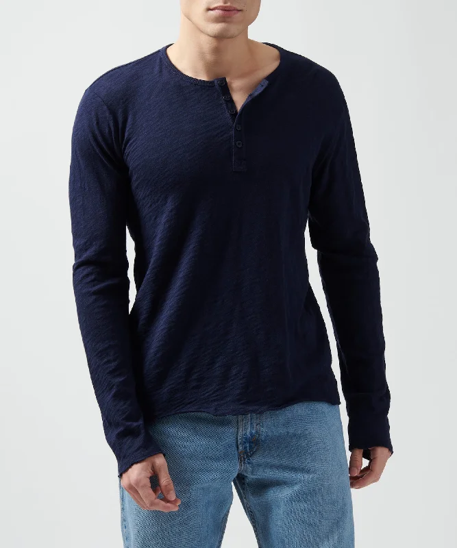 Weekend Specials to Relish Slub Jersey Destroyed Wash Henley - Midnight