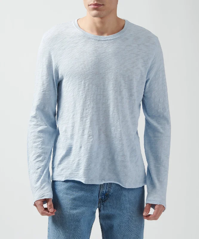 Crazy Savings Slub Jersey Long Sleeve Destroyed Wash Tee - Powder Blue