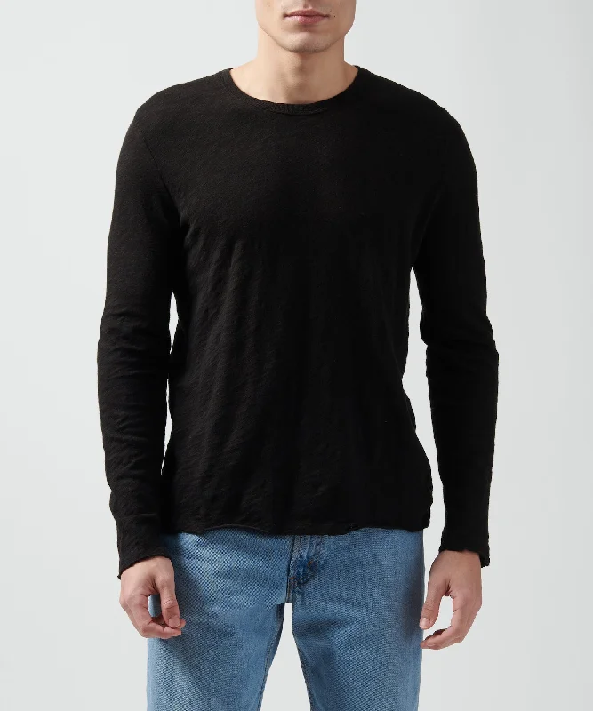Super Sale Slub Jersey Long Sleeve Destroyed Wash Tee - Black